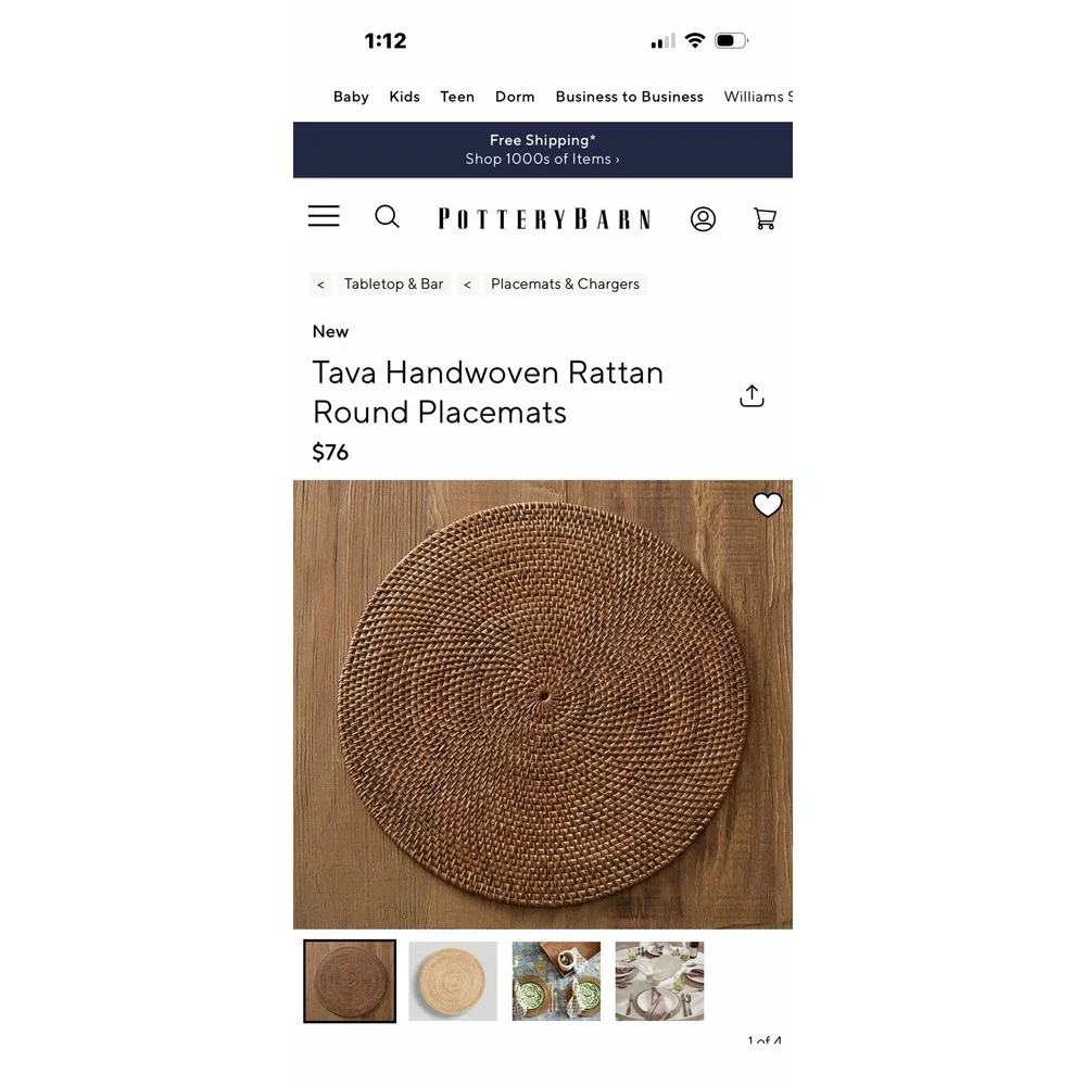 Set Of 4 pottery barn Tava Honey Color Handwoven Rattan Placemats GW999